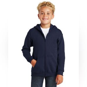 NWT•Gildan 18600B Youth NAVY BLUE SMALL/S Heavy Blend Full-Zip Hooded Sweatshirt